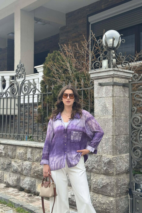 TIE-DYE GOLD BUTTONS WOMAN SHIRT PURPLE/LEJLA - KLAUDIO FASHION