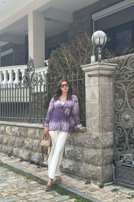 TIE-DYE GOLD BUTTONS WOMAN SHIRT PURPLE/LEJLA - 4