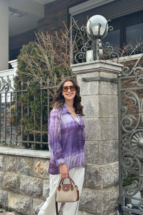 TIE-DYE GOLD BUTTONS WOMAN SHIRT PURPLE/LEJLA - 5