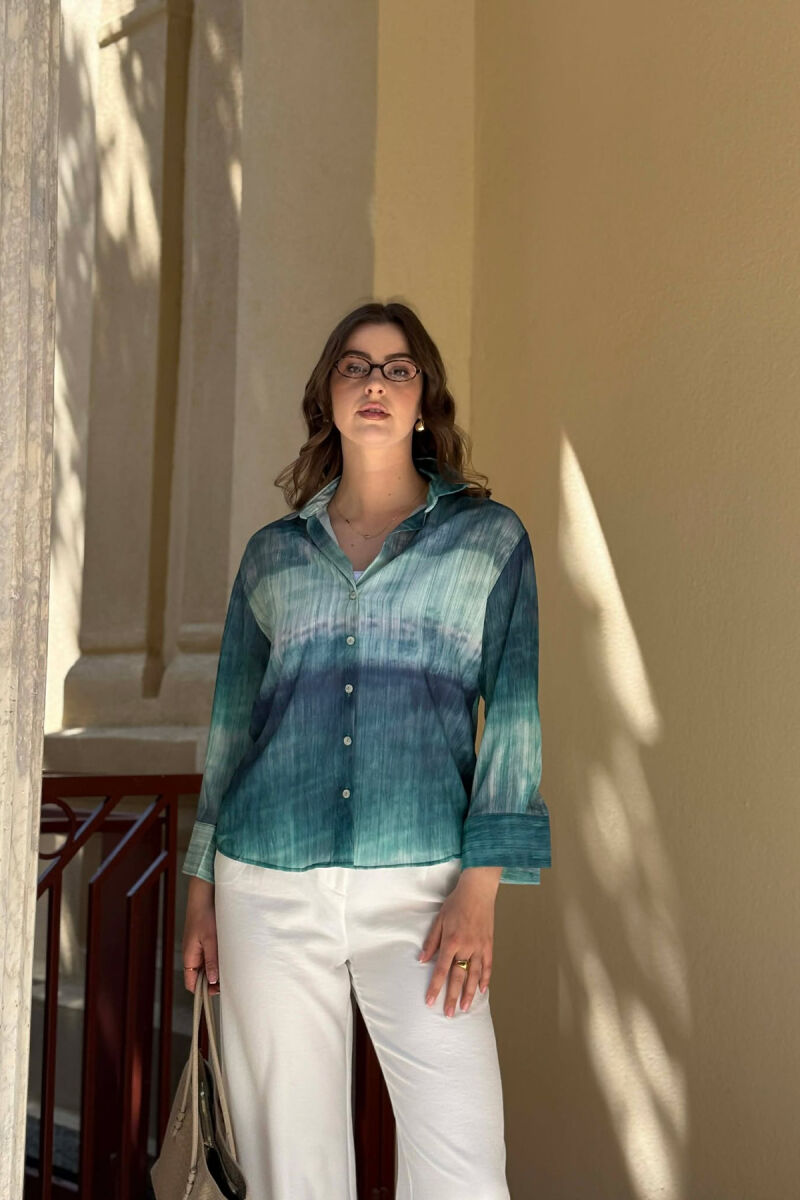 TIE-DYE LONG SLEEVE WOMAN SHIRT GREEN/JESHILE - 1