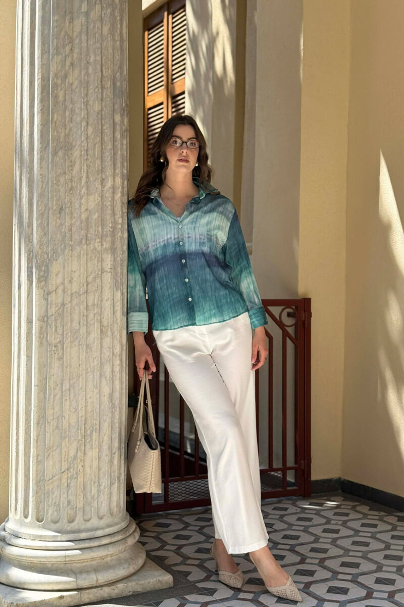 TIE-DYE LONG SLEEVE WOMAN SHIRT GREEN/JESHILE - 2