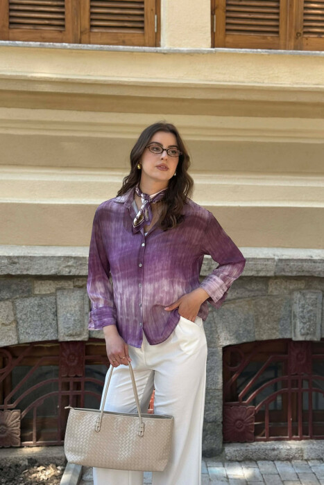 TIE-DYE LONG SLEEVE WOMAN SHIRT LIGHT PURPLE/LEZB - KLAUDIO FASHION