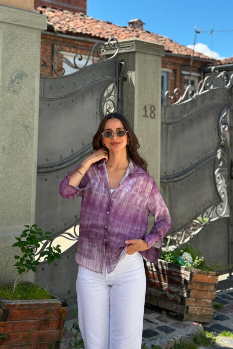 TIE-DYE LONG SLEEVE WOMAN SHIRT LIGHT PURPLE/LEZB - KLAUDIO FASHION