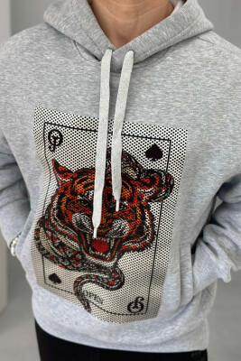 TIGER CARD DESIGN MEN HOODIE GREY/GRI 