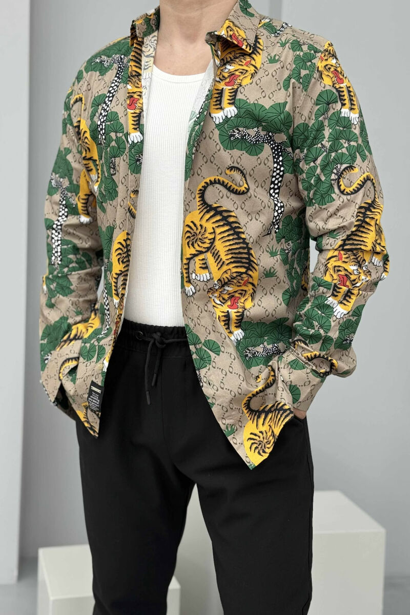 TIGERS PRINT LONG SLEEVES MEN SHIRT GREEN/YELLOW/JEVE - 2