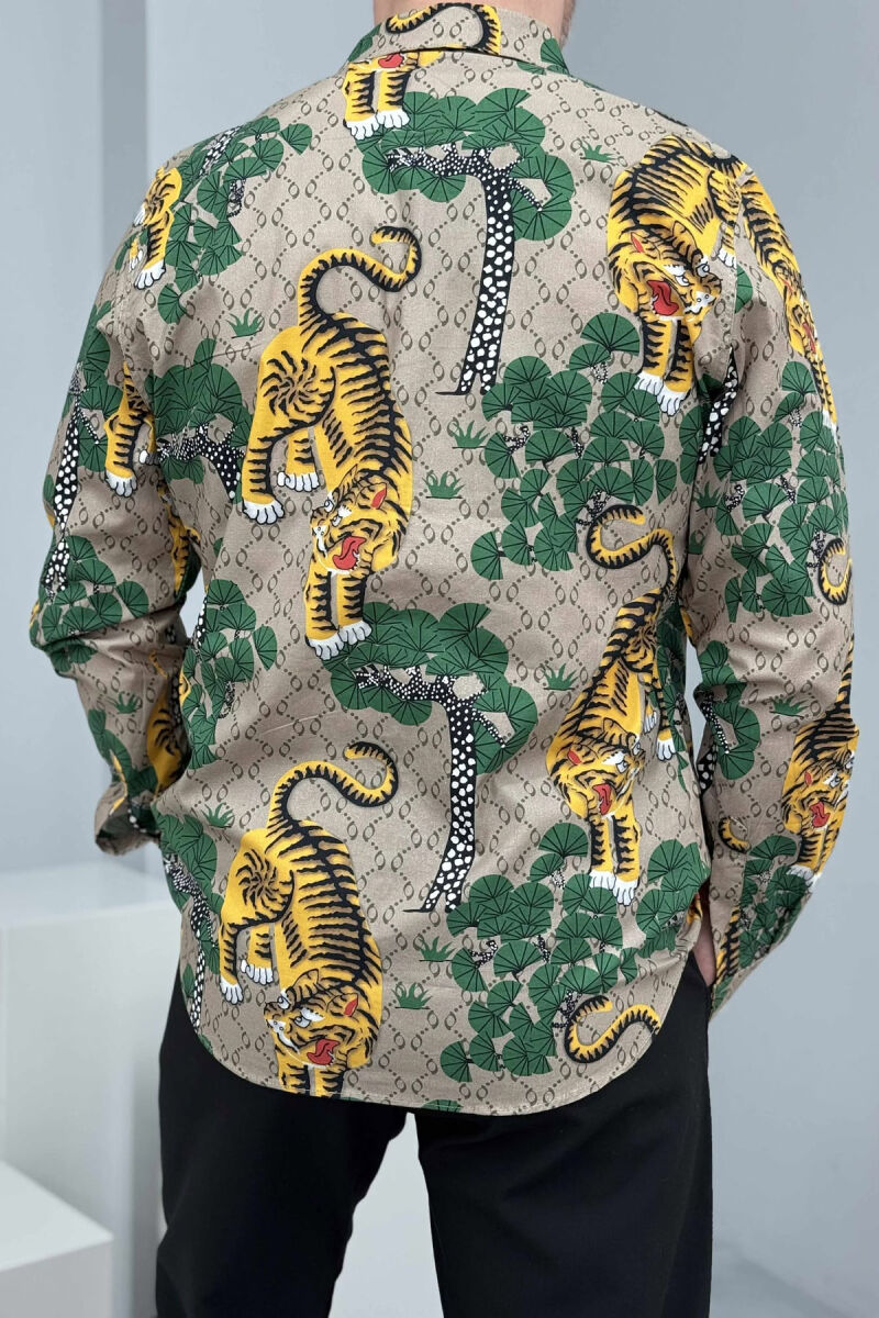 TIGERS PRINT LONG SLEEVES MEN SHIRT GREEN/YELLOW/JEVE - 3