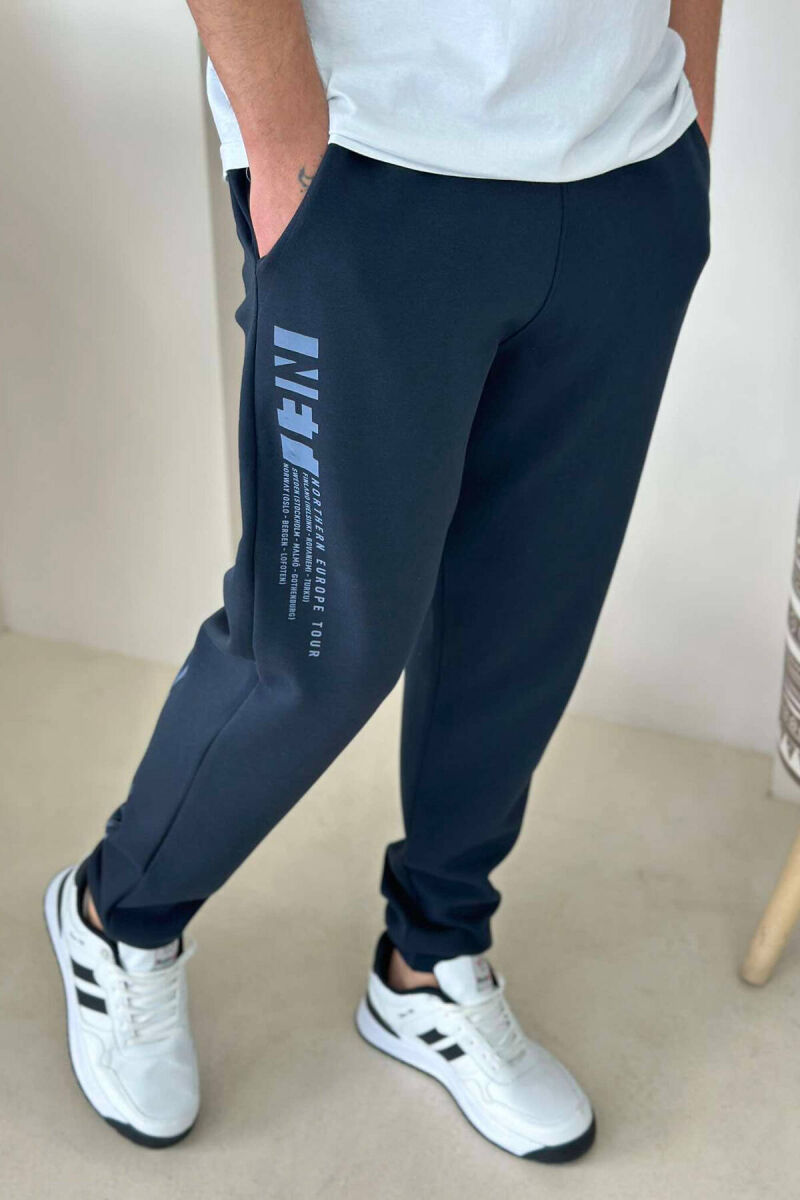 ELASTIC WAIST MEN SWEATPANTS DARK BLUE/BEE - 1