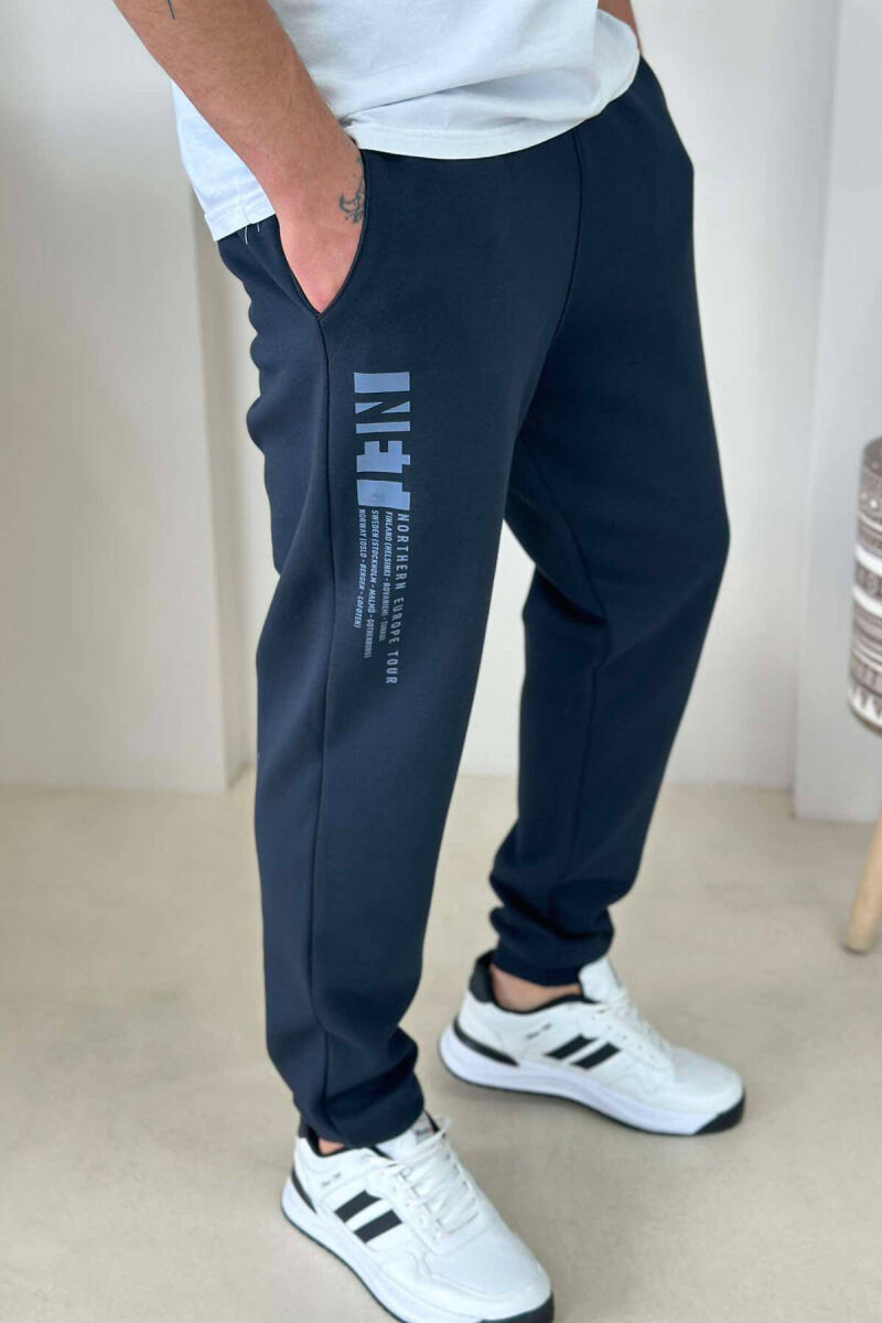 ELASTIC WAIST MEN SWEATPANTS DARK BLUE/BEE - 2