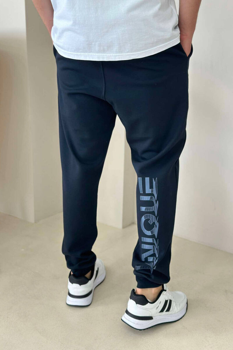 ELASTIC WAIST MEN SWEATPANTS DARK BLUE/BEE - 3