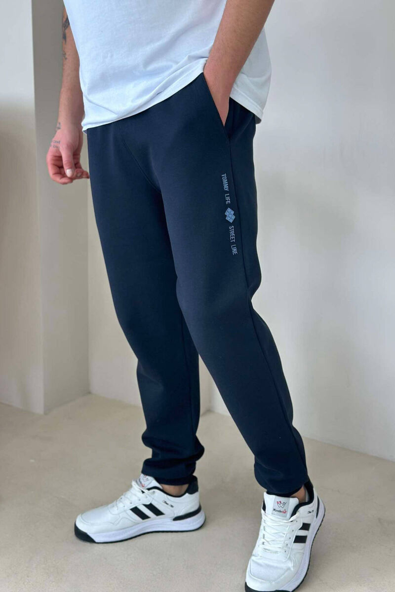 ELASTIC WAIST MEN SWEATPANTS DARK BLUE/BEE - 4