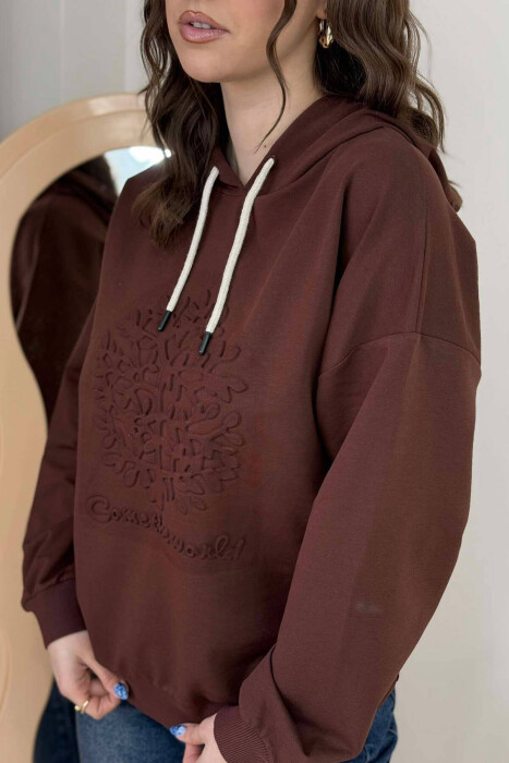 TREE DESIGN WOMEN HOODIE DARK BROWN/KAE - 3