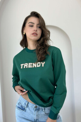 TRENDY WRITTINGS COTTON WOMAN SWEATSHIRT GREEN/JESHILE 