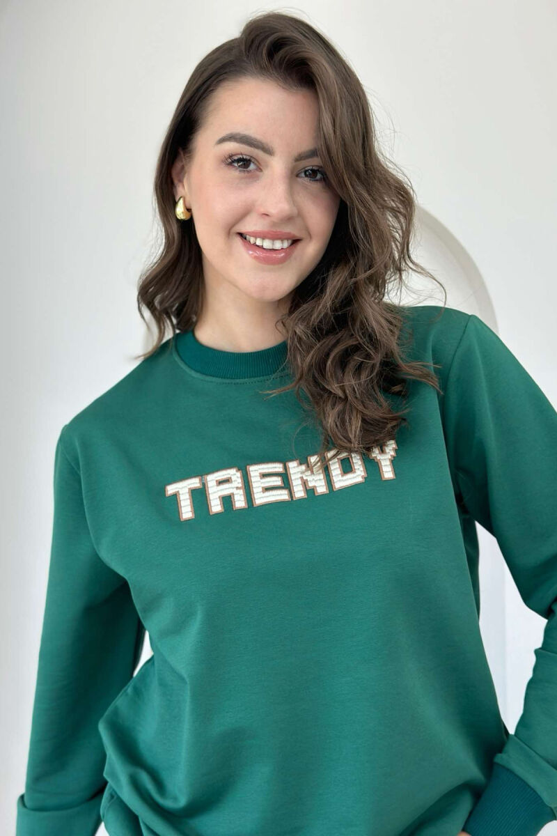 TRENDY WRITTINGS COTTON WOMAN SWEATSHIRT GREEN/JESHILE - 2