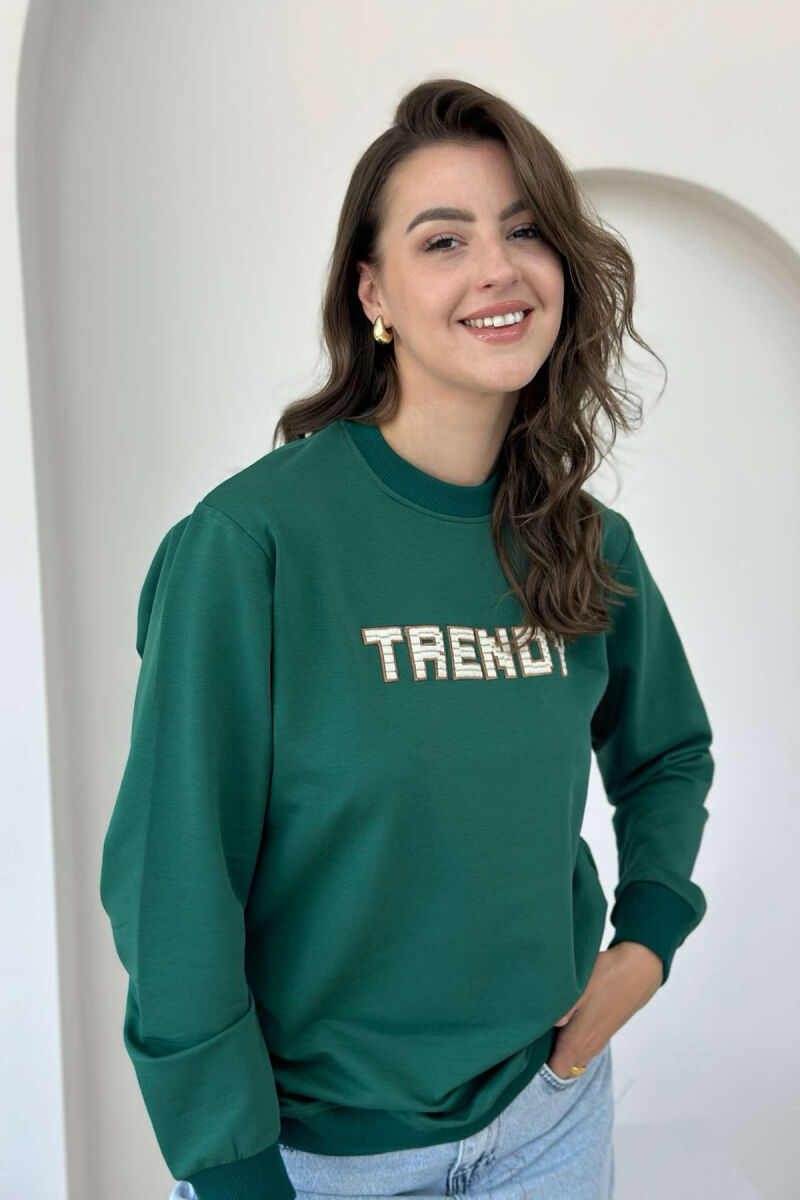 TRENDY WRITTINGS COTTON WOMAN SWEATSHIRT GREEN/JESHILE - 5