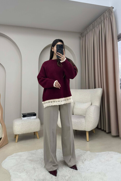 TRIKO E THJESHTE ME DETAJE THURRJE PER FEMRA NE NGJYRE VISHNJE - 4