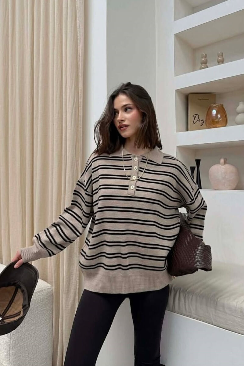 TRIKO E THJESHTE ME JAKE POLO DHE BUTONA PER FEMRA NE NGJYRE BEZHE - 2