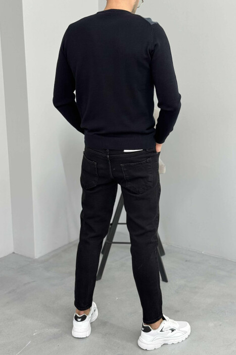 TRIKO E THJESHTË ME JAKË TË RRUMBULLAKËT PËR MESHKUJ NË NGJYRËN BLU TË ERRËT - 3