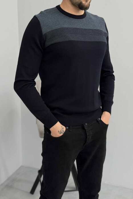 TRIKO E THJESHTË ME JAKË TË RRUMBULLAKËT PËR MESHKUJ NË NGJYRËN BLU TË ERRËT - 4