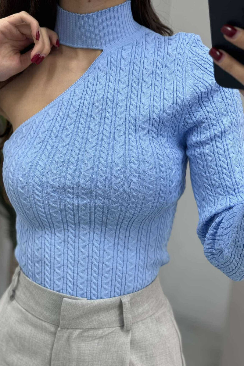 TRIKO E THJESHTË ME NJË MËNGË PËR FEMRA NË NGJYRËN BLU E ZBARDHUR - 3