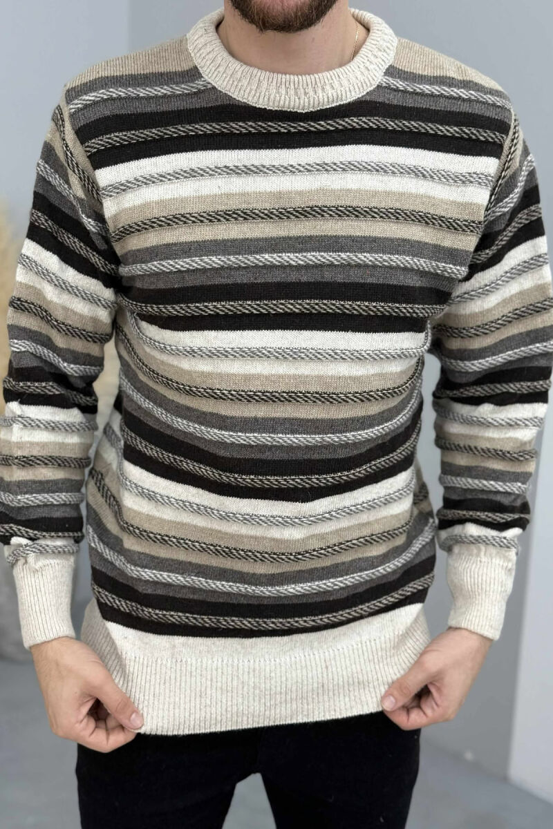 SIMPLE KNITTED STRIPES MEN SWEATER BEIGE/BEZHE - 1