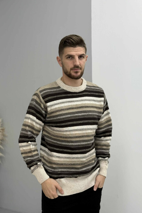 SIMPLE KNITTED STRIPES MEN SWEATER BEIGE/BEZHE - 3