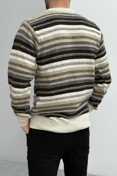 SIMPLE KNITTED STRIPES MEN SWEATER BEIGE/BEZHE - 4