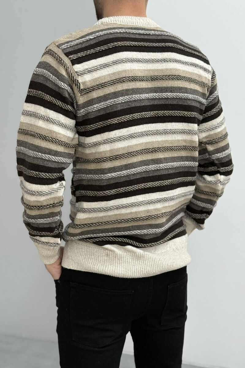 SIMPLE KNITTED STRIPES MEN SWEATER BEIGE/BEZHE - 4