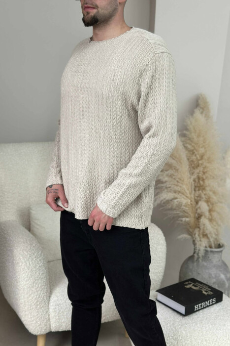 TRIKO E THJESHTË NJË NGJYRËSHE E THURUR PËR MESHKUJ NË NGJYRËN BEZHË - 3