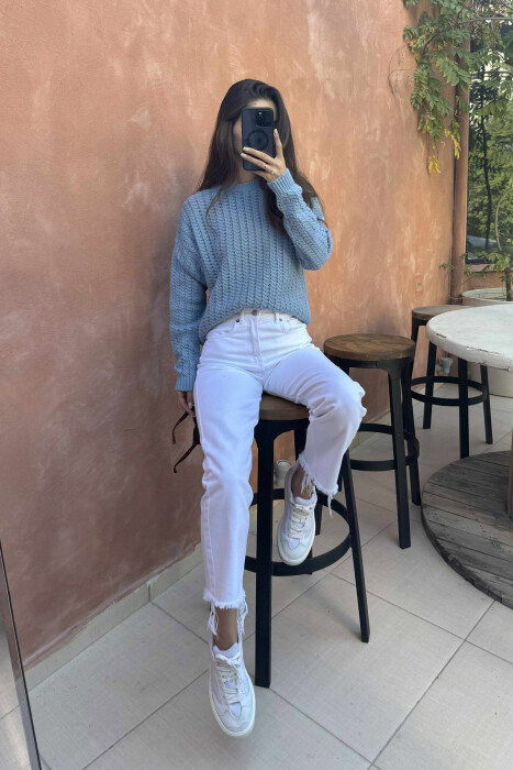 TRIKO E THJESHTË NJËNGJYRËSHE E THURUR PËR FEMRA NË NGJYRËN BLU TË ZBARDHUR - 5