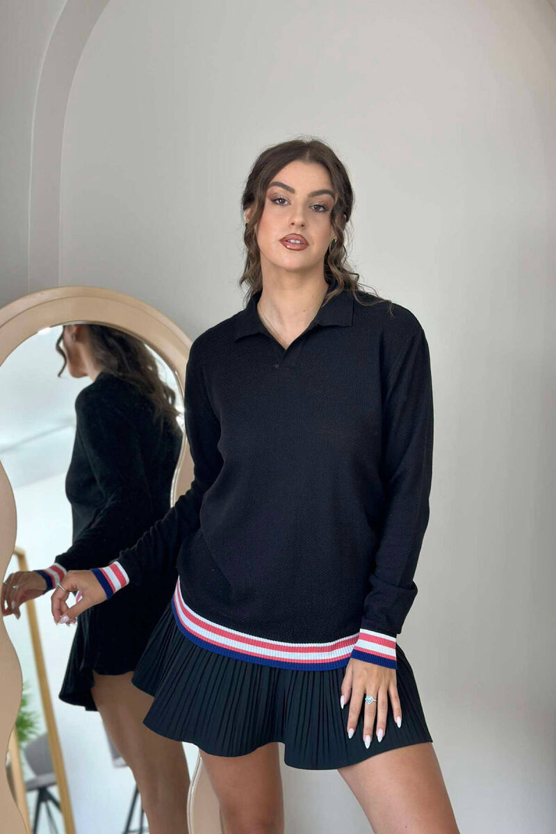 TRIKO E THJESHTË PËR FEMRA ME JAKË POLO NË NGJYRË TË ZEZË - 2