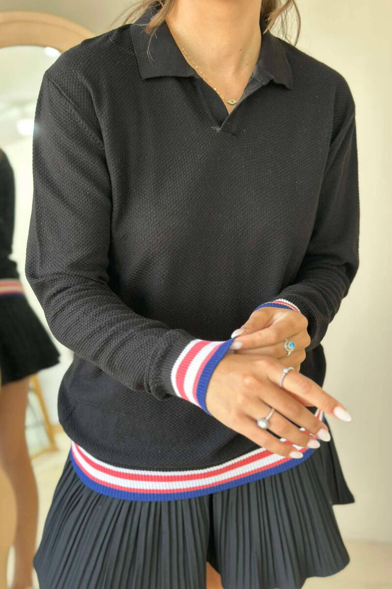 TRIKO E THJESHTË PËR FEMRA ME JAKË POLO NË NGJYRË TË ZEZË - 3