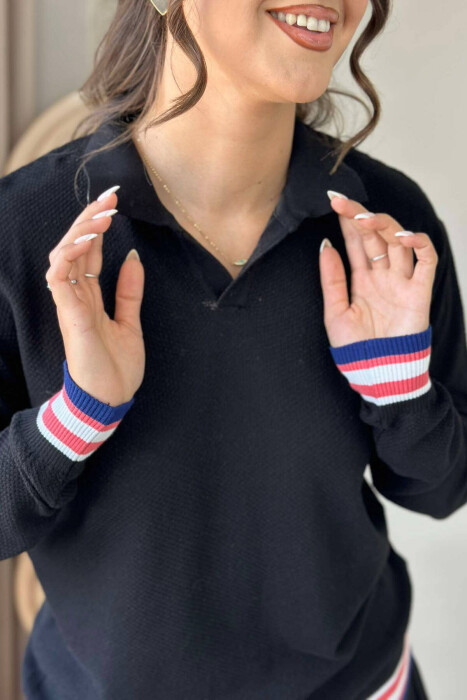 TRIKO E THJESHTË PËR FEMRA ME JAKË POLO NË NGJYRË TË ZEZË - 4