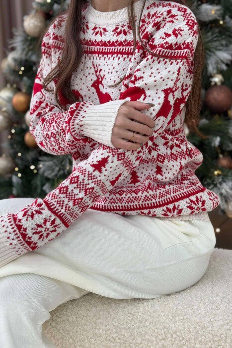 TRIKO ME DIZAJN FESTIV NË NGJYRËN E BARDHË ME TË KUQE - 4