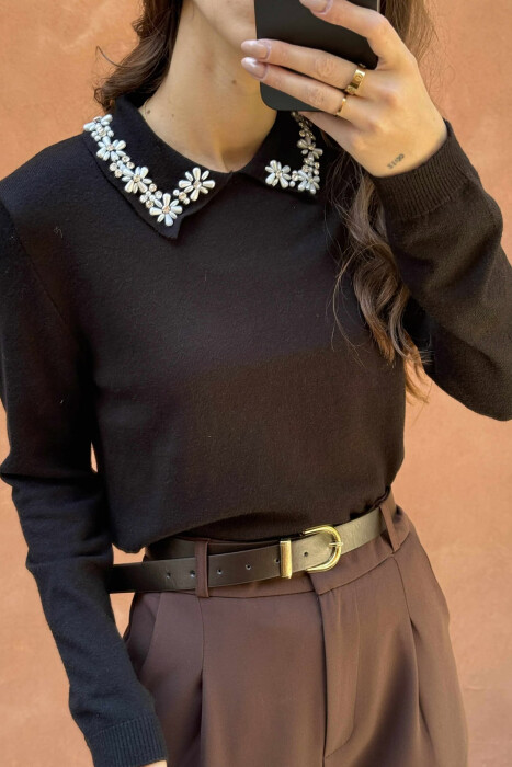 TRIKO ME JAKË POLO & DIZANJ GURËSH ME SHKËLQIM PËR FEMRA NË NGJYRË TË ZEZË - 4