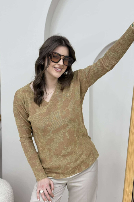 TRIKO ME MATERIAL TË SHNDRITSHËM PËR FEMRA NË NGJYRËN KAFE E ZBARDHUR - 3