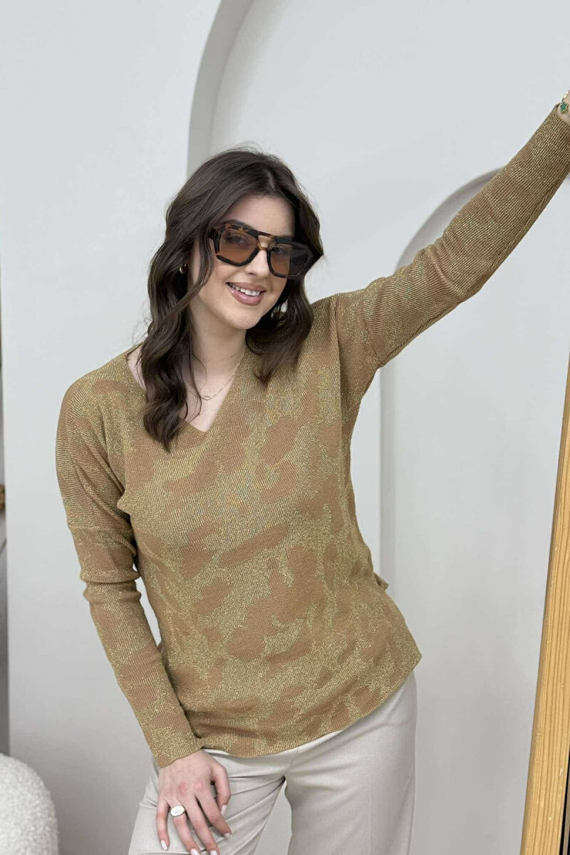 TRIKO ME MATERIAL TË SHNDRITSHËM PËR FEMRA NË NGJYRËN KAFE E ZBARDHUR - 3