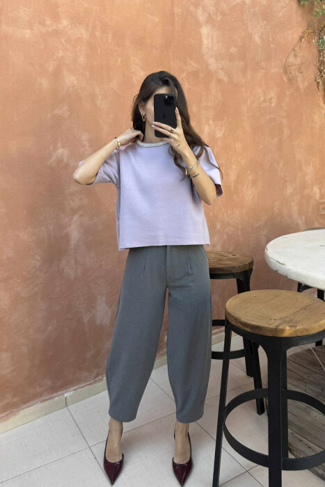 TRIKO ME MËNGË TË SHKURTRA DHE GURË TË SHËNDRITSHËM PËR FEMRA NË NGJYRËN LEJLA TË ZBARDHUR - 5