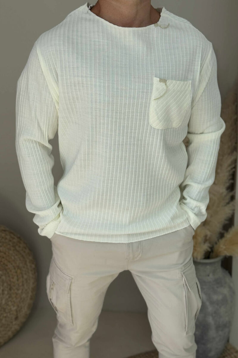 POCKET DETAIL ONE COLOR MEN SWEATER WHITE-E BARDHE - 3