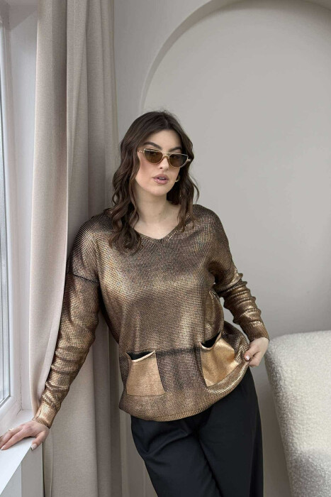 TRIKO ME SHKËLQIM ME DETAJIN E XHEPAVE PËR FEMRA NË NGJYRË BRONX - 1