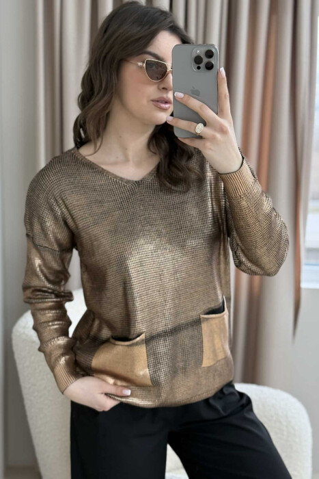 TRIKO ME SHKËLQIM ME DETAJIN E XHEPAVE PËR FEMRA NË NGJYRË BRONX - 3