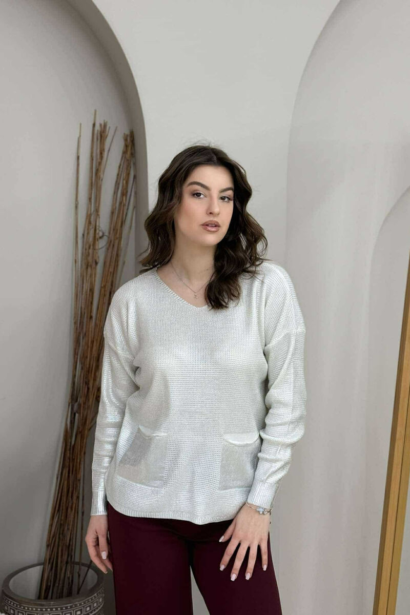 TRIKO ME SHKËLQIM ME DETAJIN E XHEPAVE PËR FEMRA NË NGJYRËN E BARDHË - 1