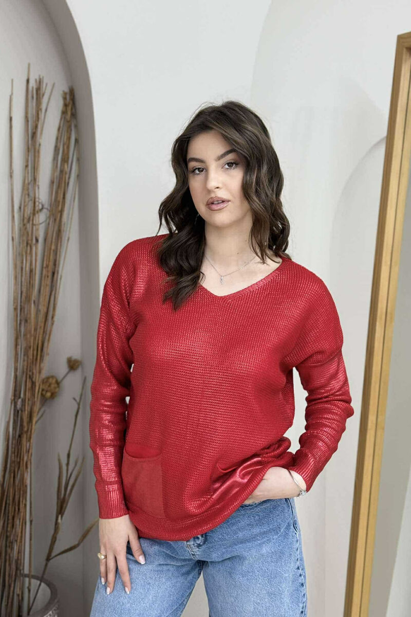 TRIKO ME SHKËLQIM ME DETAJIN E XHEPAVE PËR FEMRA NË NGJYRËN E KUQE - 1