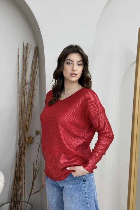 TRIKO ME SHKËLQIM ME DETAJIN E XHEPAVE PËR FEMRA NË NGJYRËN E KUQE - 4