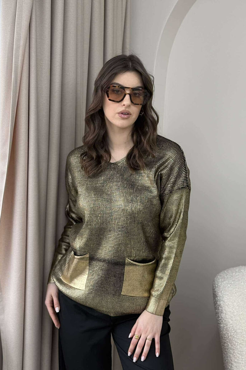 TRIKO ME SHKËLQIM ME DETAJIN E XHEPAVE PËR FEMRA NË NGJYRË GOLD - 1