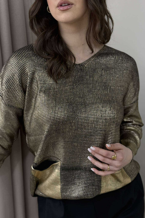 TRIKO ME SHKËLQIM ME DETAJIN E XHEPAVE PËR FEMRA NË NGJYRË GOLD - 2