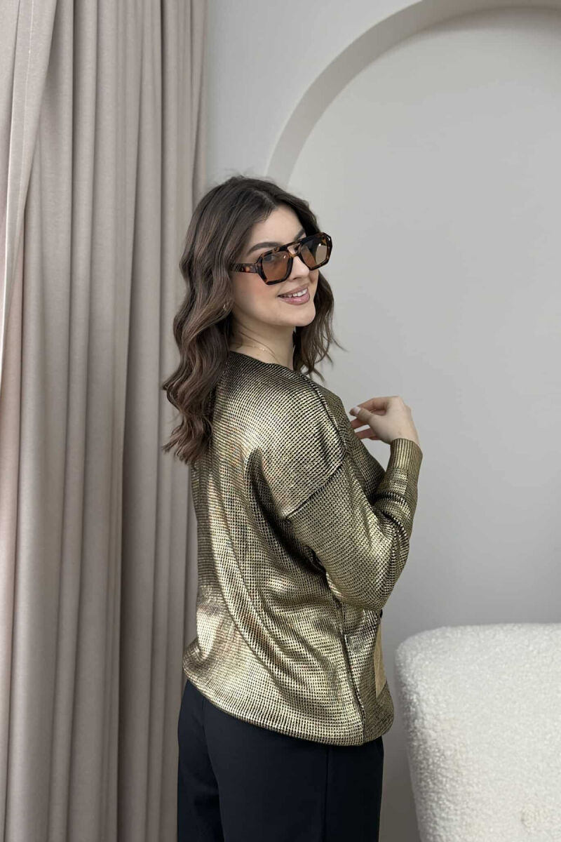 TRIKO ME SHKËLQIM ME DETAJIN E XHEPAVE PËR FEMRA NË NGJYRË GOLD - 4