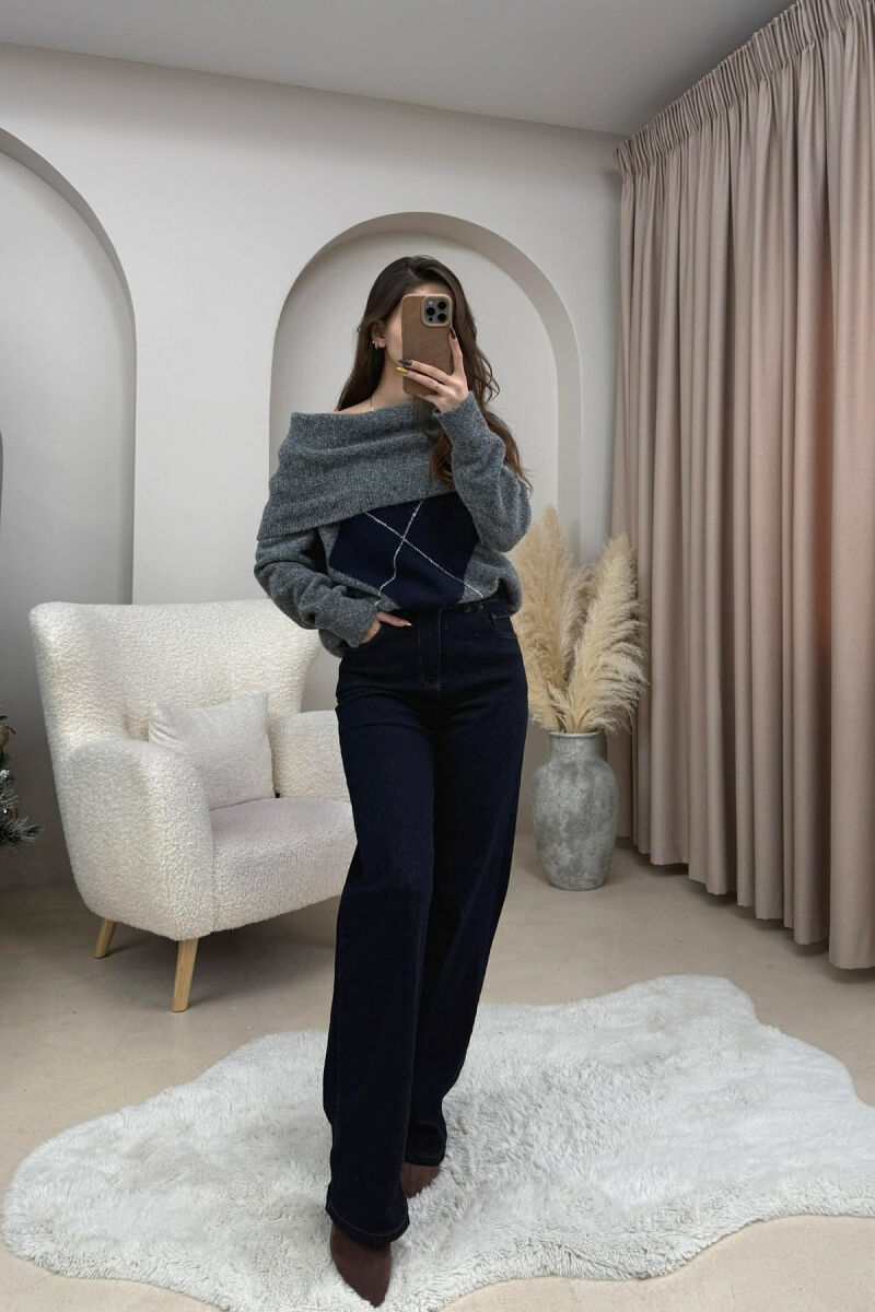 TRIKO ME SUPET JASHTE DHE ME DIZJAN ROMBESH PER FEMRA NE NGJYRE GRI - 3