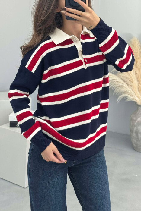 TRIKO ME VIJA DHE JAKE POLO ME BUTONA PER FEMRA NE NGJYRE BLU ME TE KUQE - 4