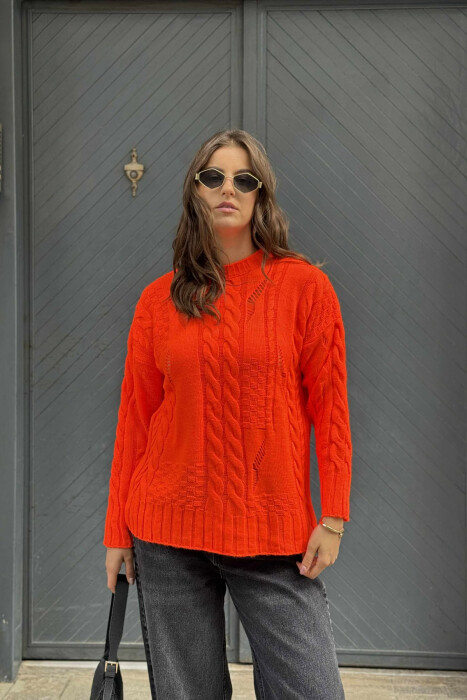 TRIKO NJË NGJYRËSHE ME JAKË TË RRUMBULLAKËT PËR FEMRA NË NGJYRË PORTOKALLI - 4