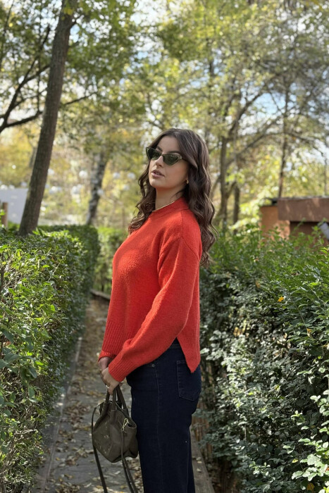 TRIKO NJË NGJYRËSHE ME JAKË TË RRUMBULLAKËT PËR FEMRA NË NGJYRË PORTOKALLI - 3